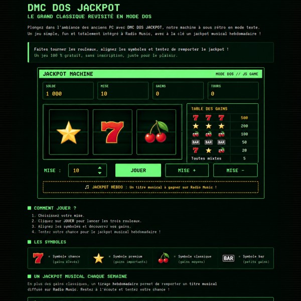 Jackpot DOS : le mini-jeu rétro Dmc Mystic
