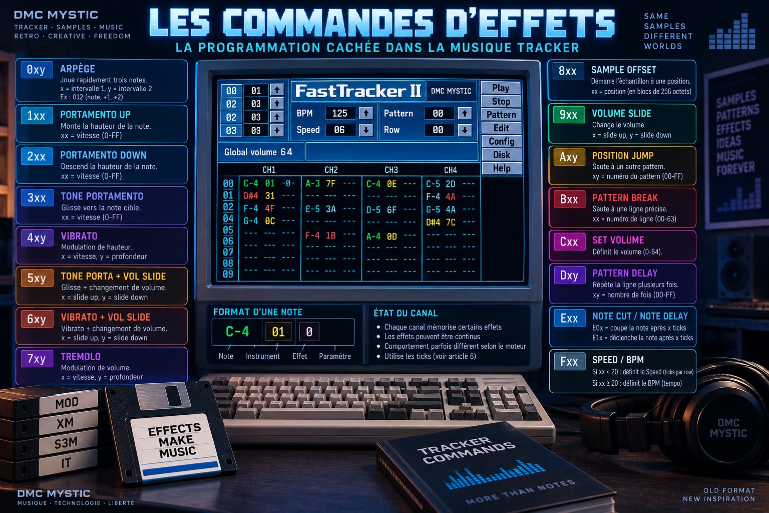 Arpège, portamento, vibrato, retrigger : programmer le mouvement dans un tracker