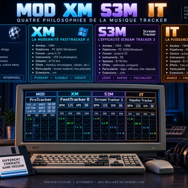 MOD, XM, S3M et IT : quatre philosophies de la musique tracker