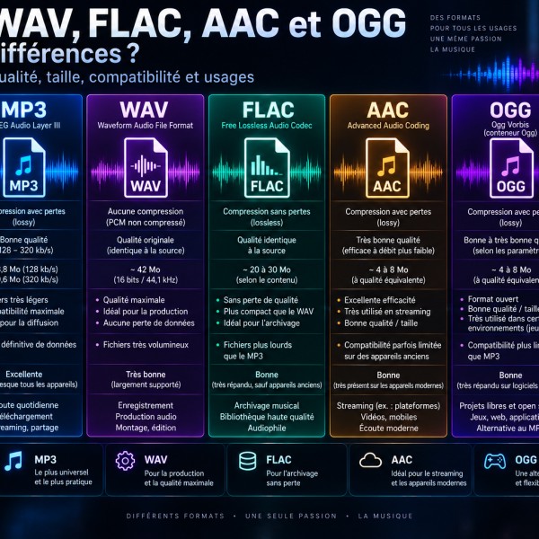 MP3, WAV, FLAC, AAC et OGG : quelles différences ?