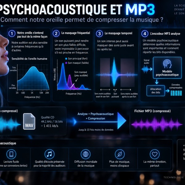 Psychoacoustique et MP3 : comment notre oreille permet de compresser la musique
