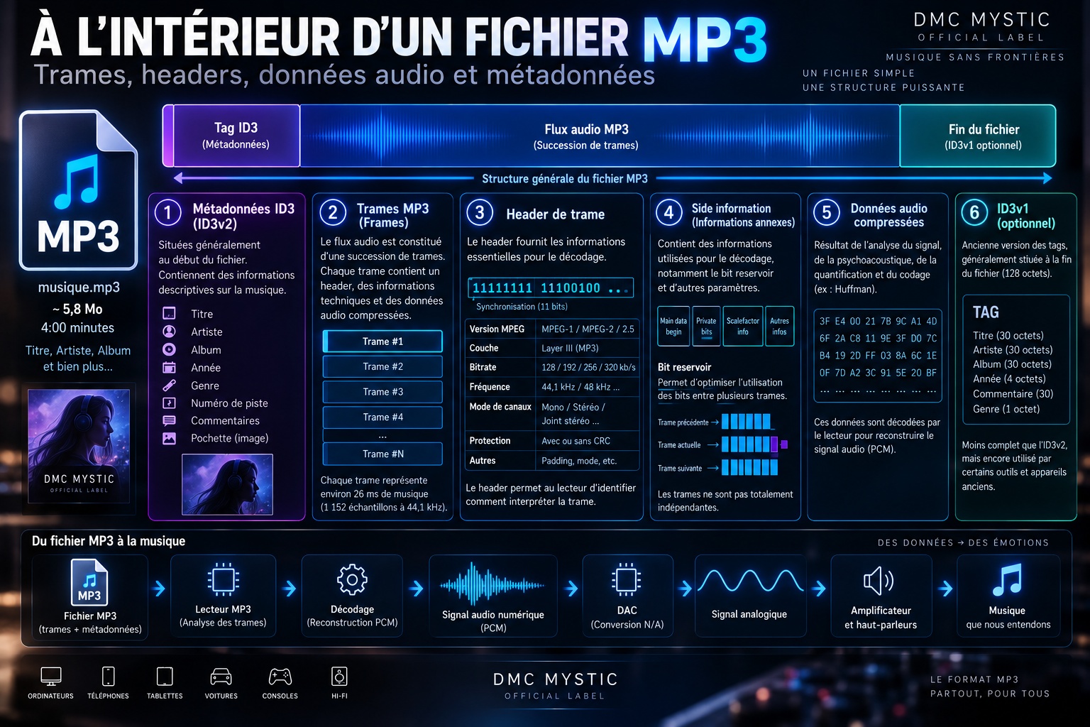 À l’intérieur d’un fichier MP3 : trames, headers et données audio